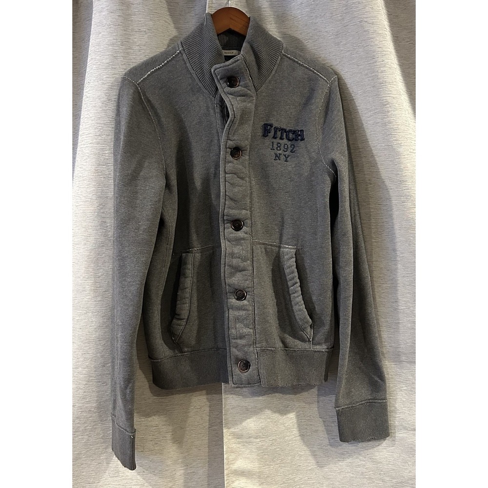 Vintage Abercrombie & Fitch Muscle Grey Button Down Sweater Y2K Size‎ Large